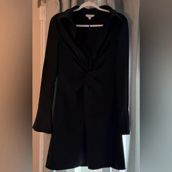 $365 Cinq à Sept Women's McKenna Dress Long Sleeve Collar V Neck Black 10 - Picture 8 of 12